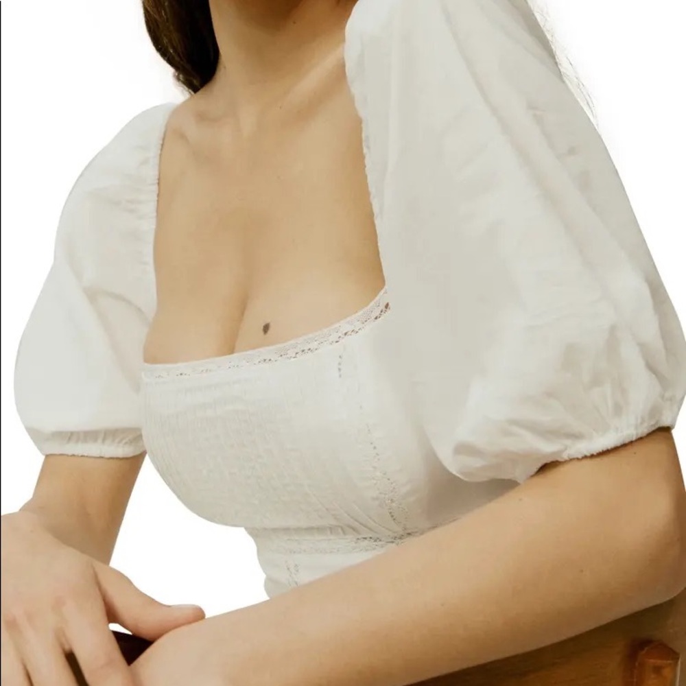 Reformation Klaire Organic White Cotton Blend Top (W size 4, never worn)